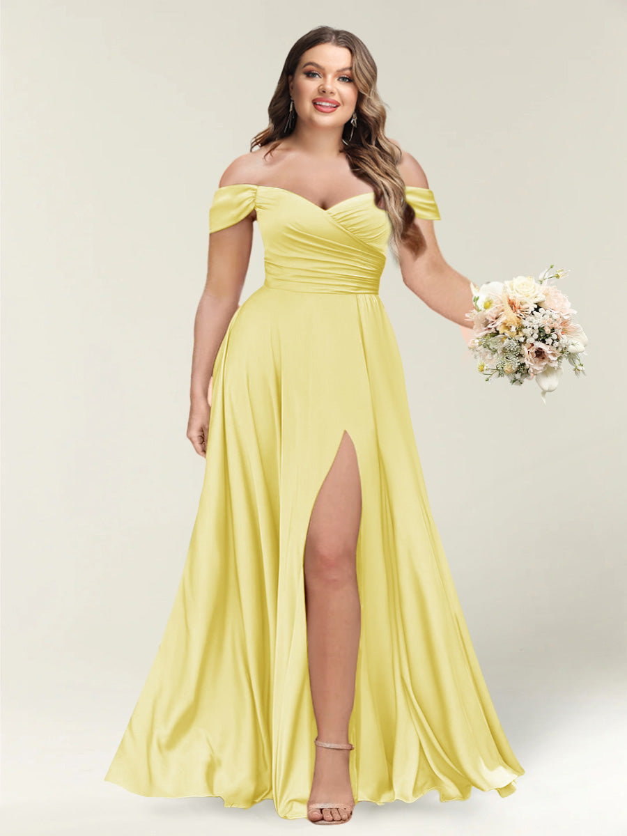 A-Line/Princess One-Shoulder Sleeveless Long Plus Size Bridesmaid Dresses with Split Side