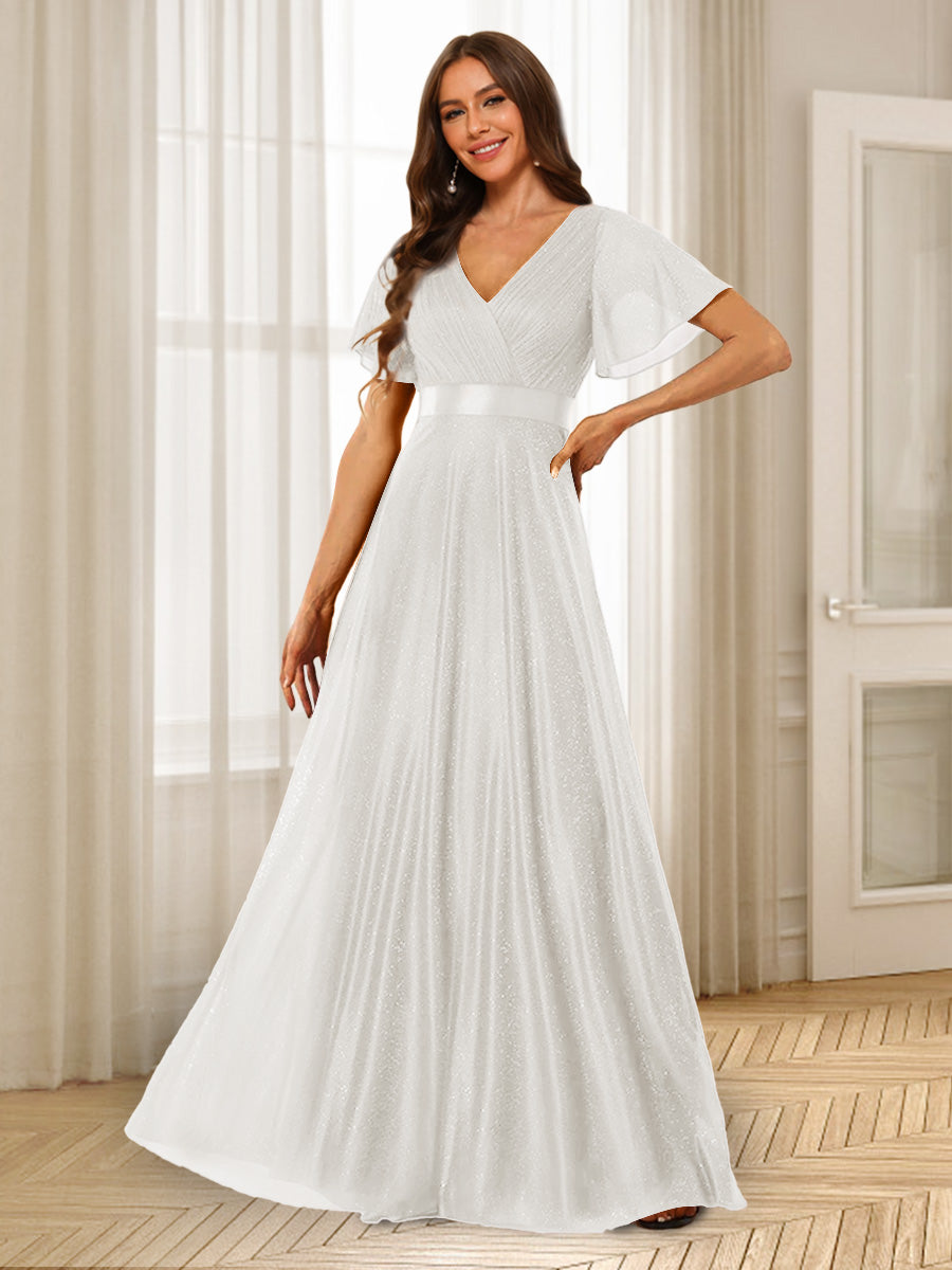 A-Line/Princess V-Neck Floor-Length Ruffles Bridesmaid Dresses