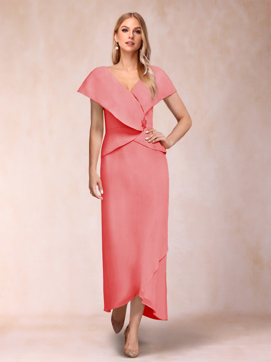 Sheath/Column V-Neck Asymmetrical Chiffon Mother of the Bride Dresses With Beading Sequins