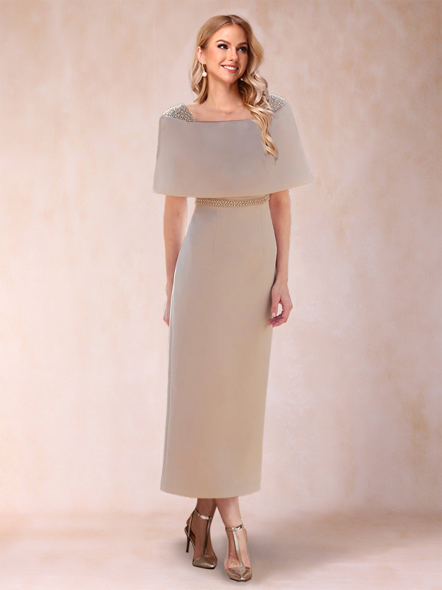 Lavetir Mother of the Groom Dresses Sheath/Column Off-the-Shoulder Ankle-Length Formal Wedding Guest Gowns with Rhinestone