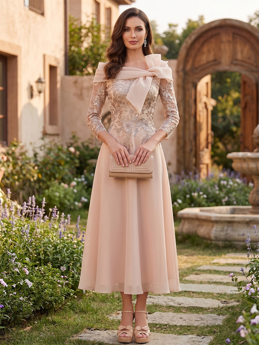 Lavetir Green A-Line/Princess Off-the-Shoulder Ankle-Length Mother of the Bride Dresses With Bow(s) & Appliques 2025