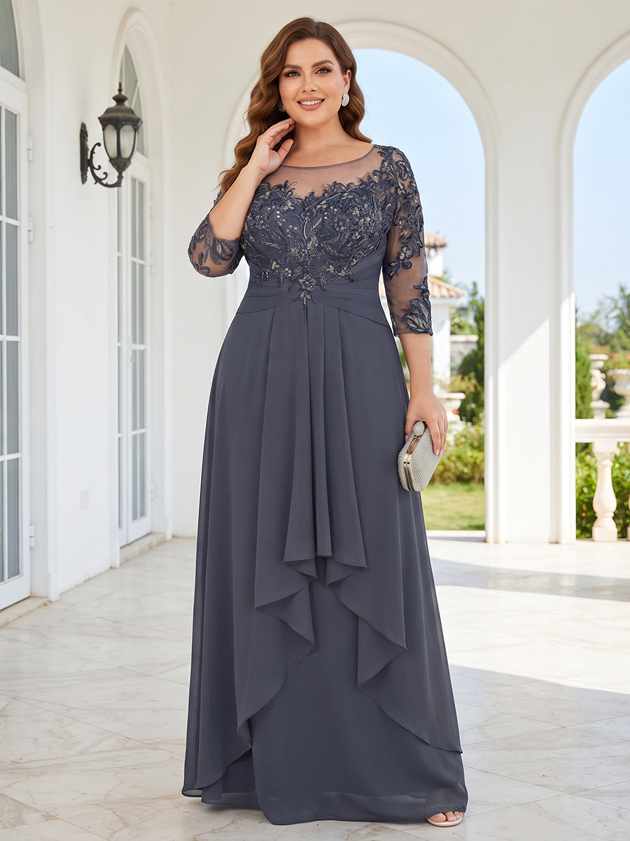 A-Line/Princess Scoop 3/4 Sleeves Chiffon Plus Size Mother of the