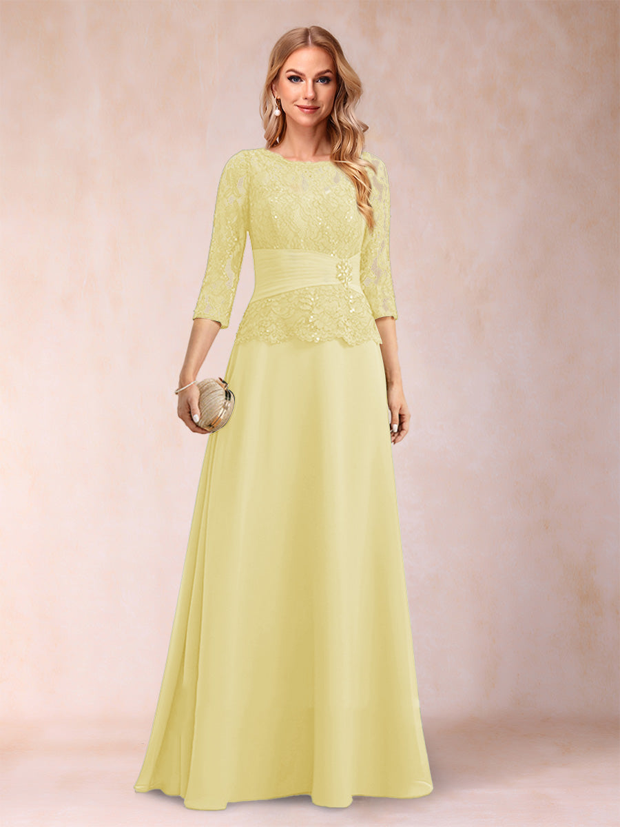 Sparkly A-Line/Princess Scoop Ruched Mother of the Bride Dresses with Appliques & Rhinestone