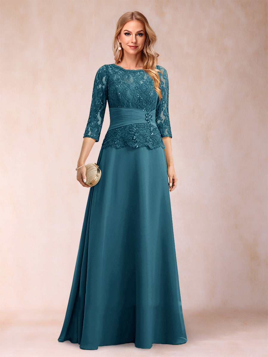 Sparkly A-Line/Princess Scoop Ruched Mother of the Bride Dresses with Appliques & Rhinestone