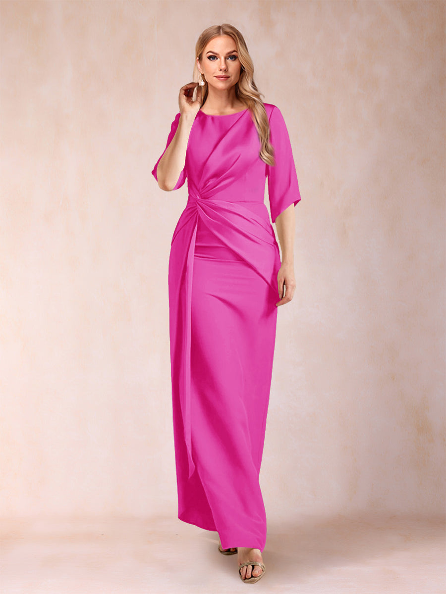 Sheath/Column Scoop Half Sleeves Mother of the Bride Dresses with Ruched