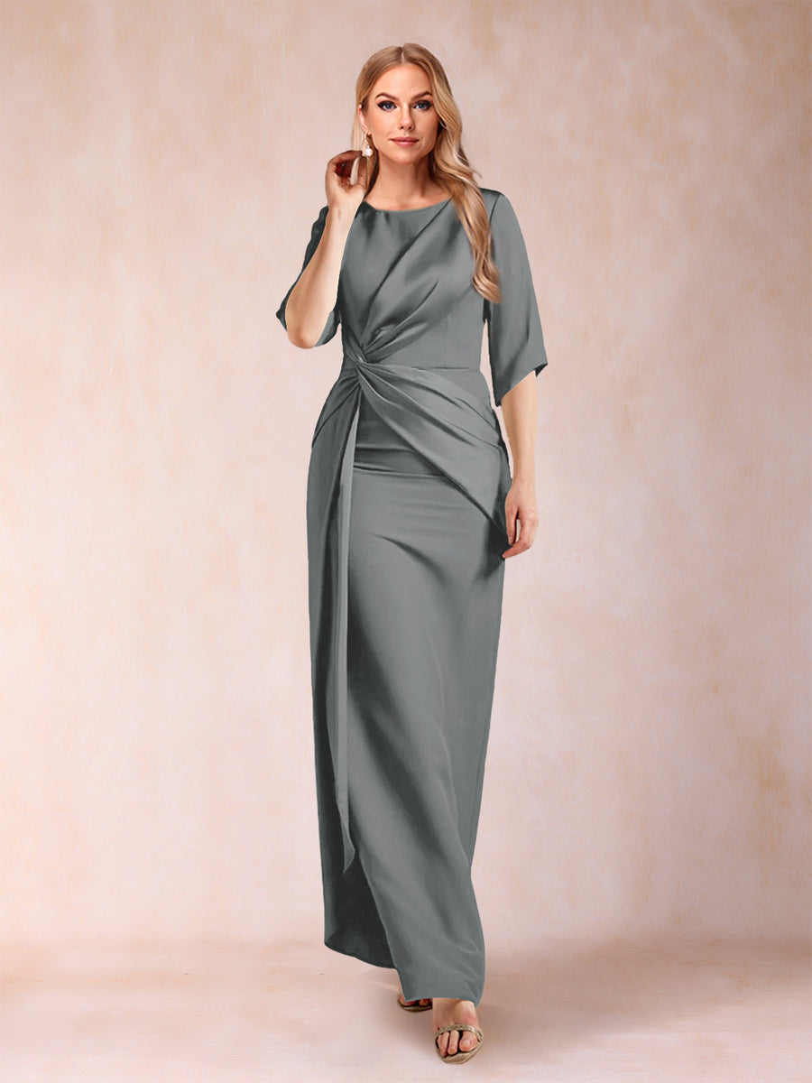 Sheath/Column Scoop Half Sleeves Mother of the Bride Dresses with Ruched