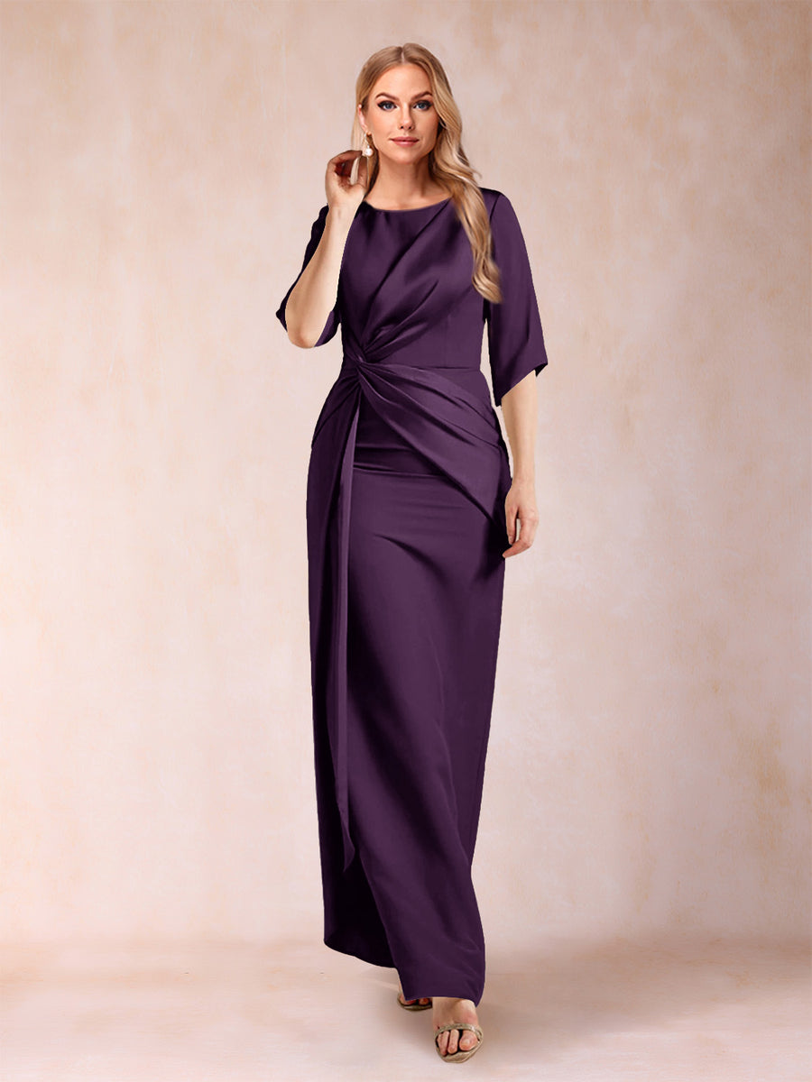 Sheath/Column Scoop Half Sleeves Mother of the Bride Dresses with Ruched