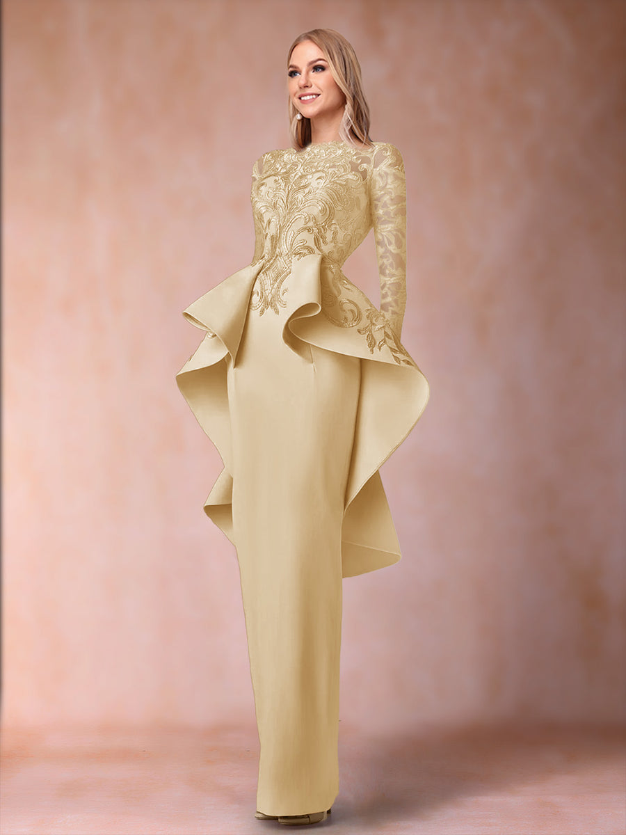 Sheath/Column Scoop Long Sleeves Mother of the Bride Dresses with Applique