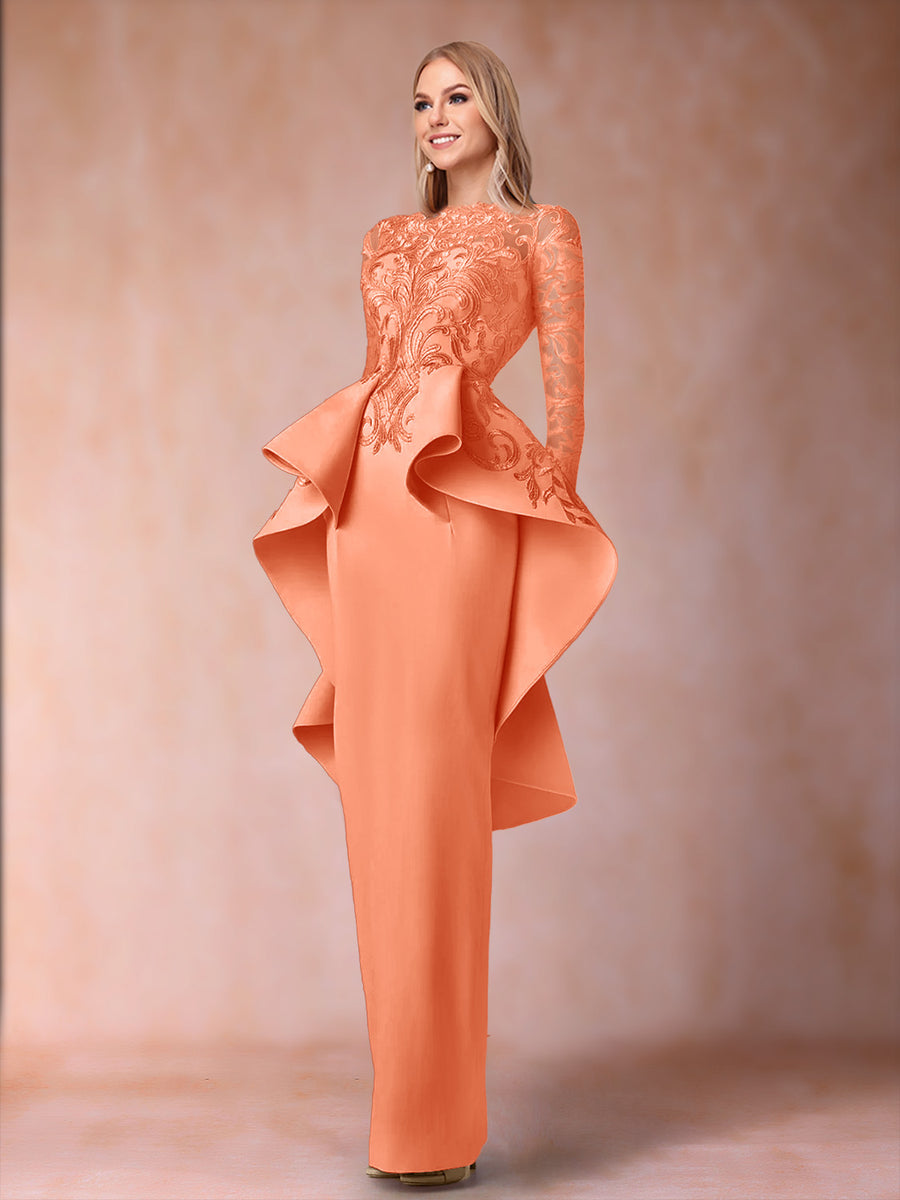 Sheath/Column Scoop Long Sleeves Mother of the Bride Dresses with Applique