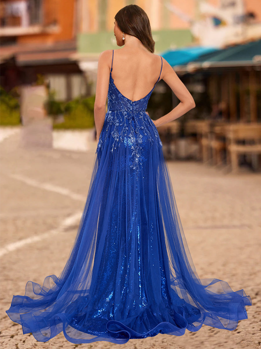Trumpet/Mermaid Square Neck Sleeveless Prom Dresses with Sequins