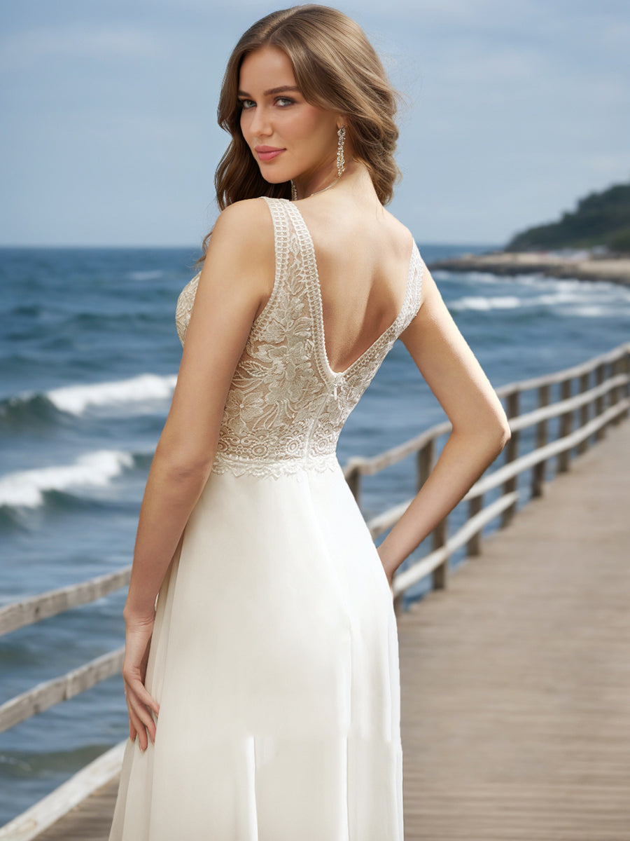 A-Line/Princess V-Neck Long Sleeves Lace Wedding Dresses