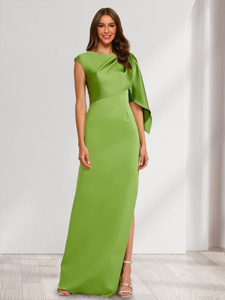 bridesmaid dresses with side split Romantic U Neck Ruffles Sleeve A-Line Side Split Bridesmaids Dress Lot