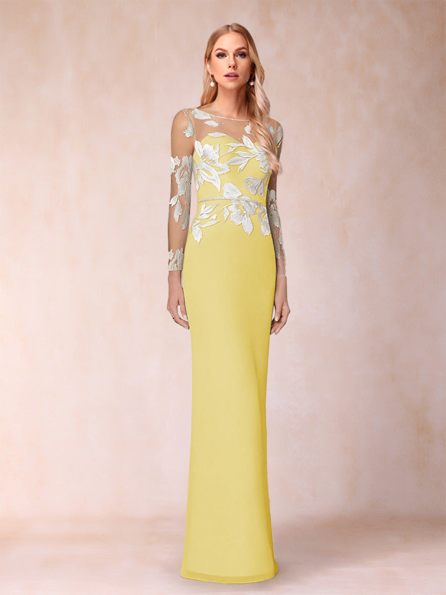 Sheath/Column Scoop Long Sleeves Floor-Length Lace Mother of the Bride Dresses