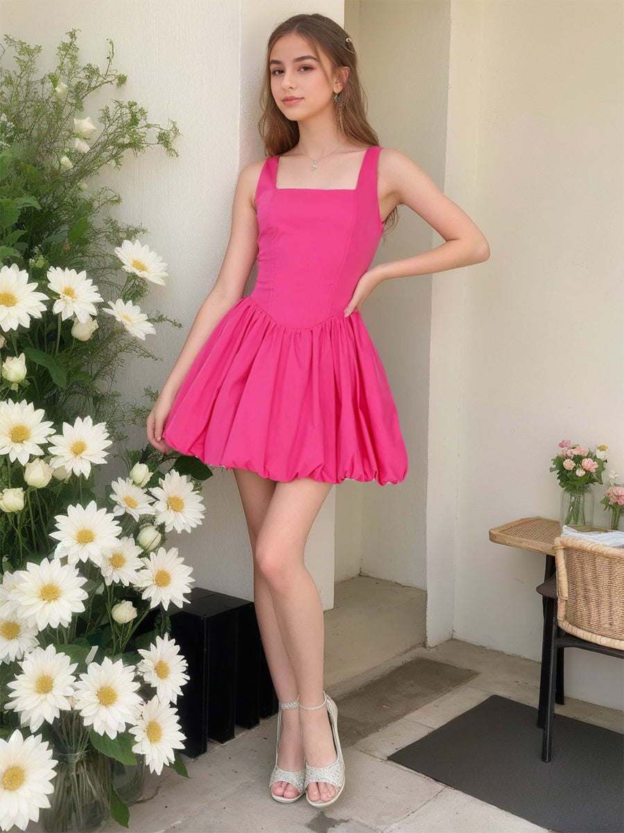 A-Line/Princess Square Neck Sleeveless Short Pleated Homecoming Dresses