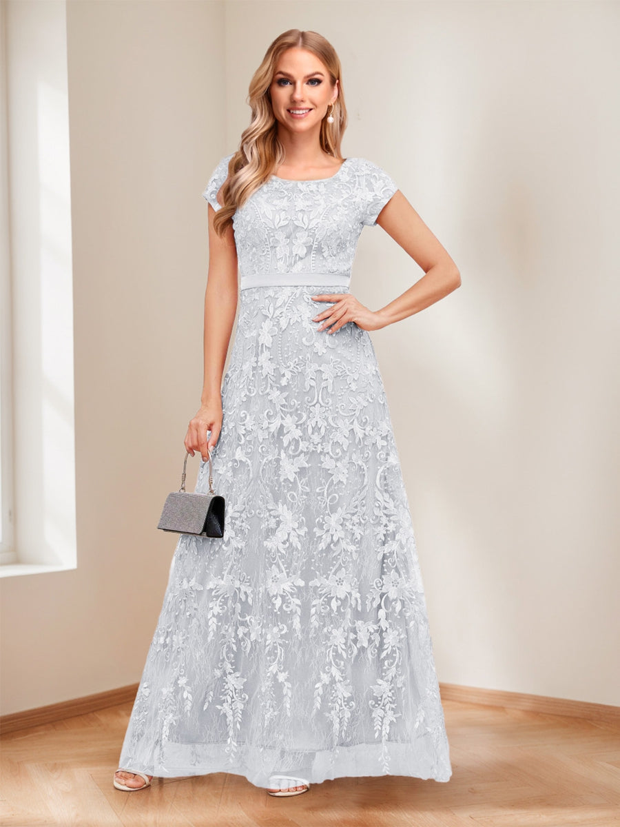 A-Line/Princess Scoop Short Sleeves Mother of the Bride Dresses with Appliques & Beading