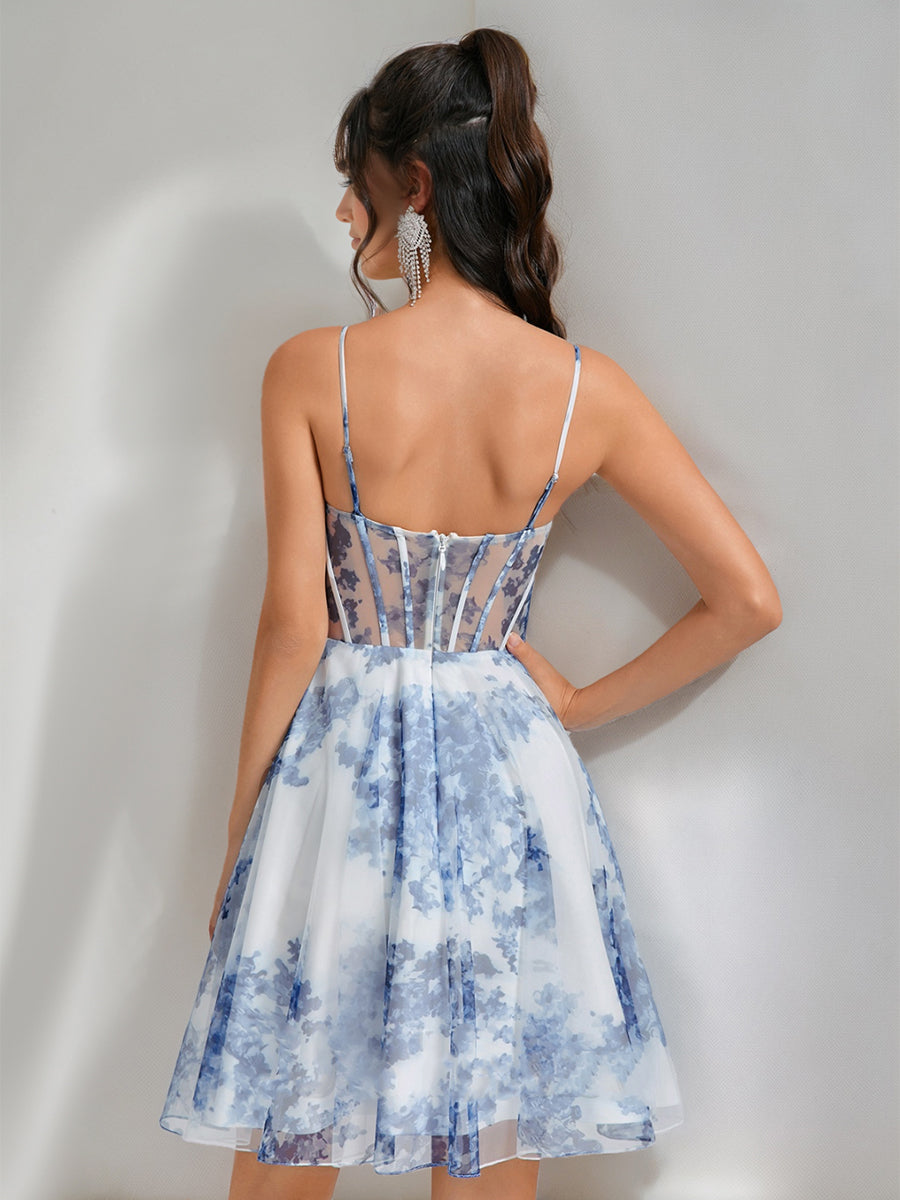 A-Line/Princess Sweetheart Printed Floral Short/Mini Homecoming Dresses