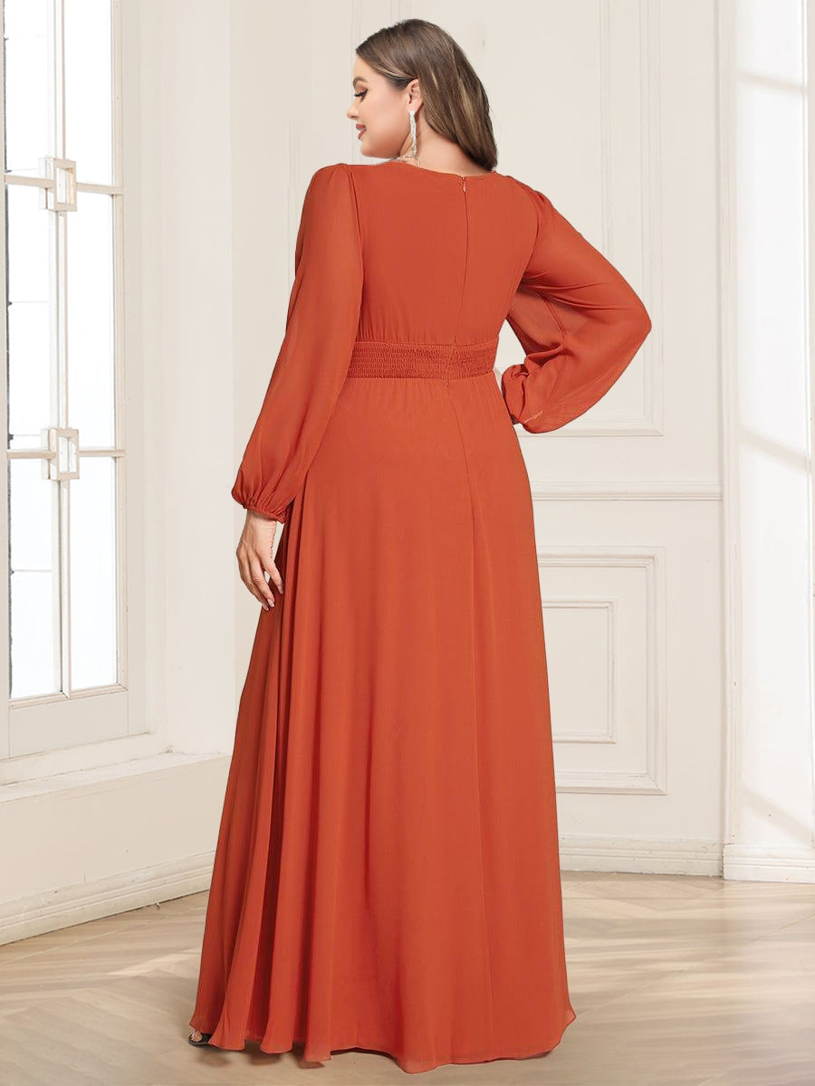 A-Line/Princess Chiffon Scoop Long Sleeves Ruched Plus Size Mother of the Bride Dresses