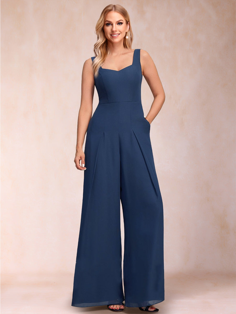 Jumpsuit/Pantsuit Square Neck Floor-Length 2 Pieces Mother of the Bride Dresses with Jacket
