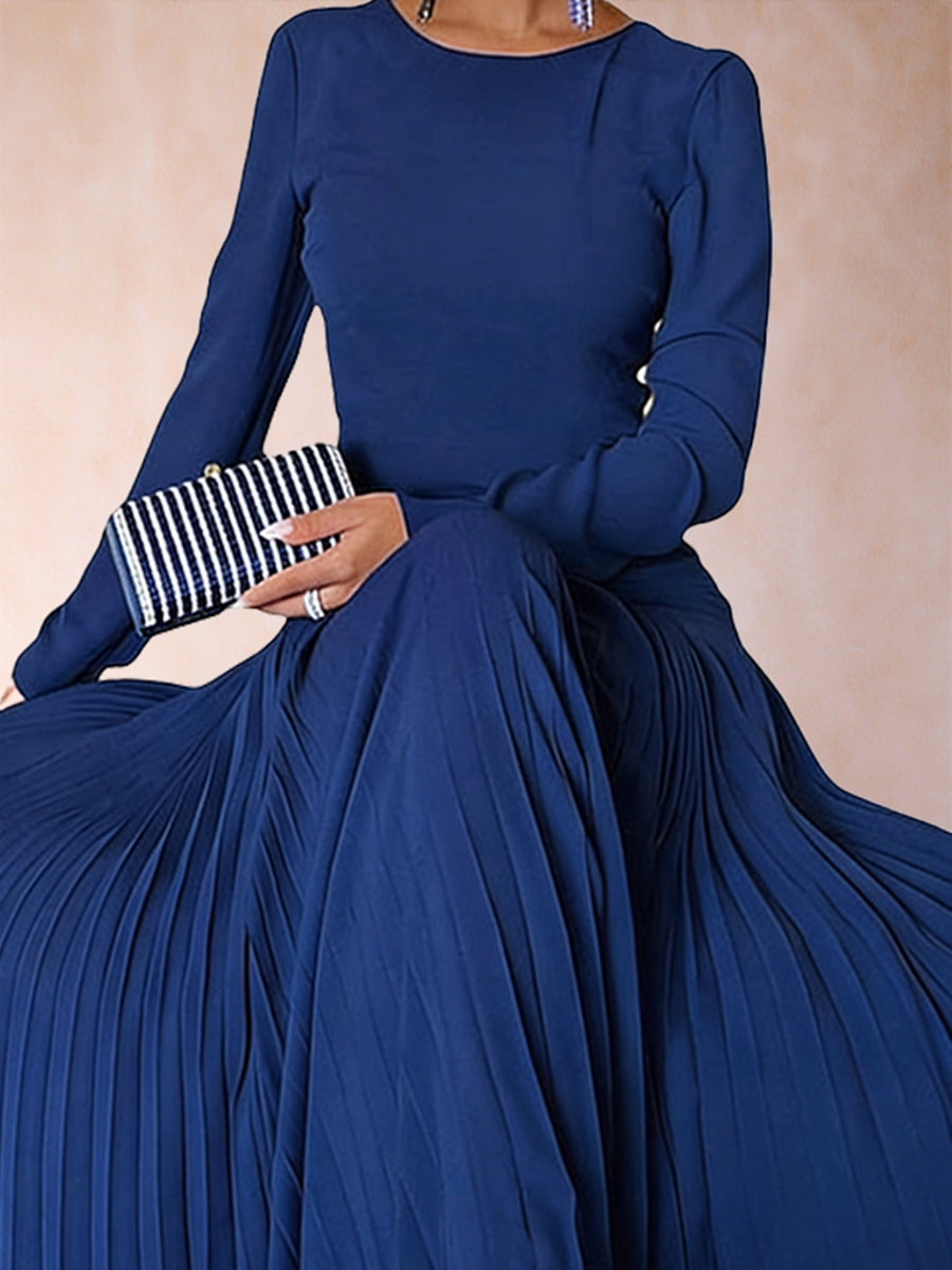 A-Line/Princess Crew Neck Long Sleeves Mother of the Bride Dresses with Pleats