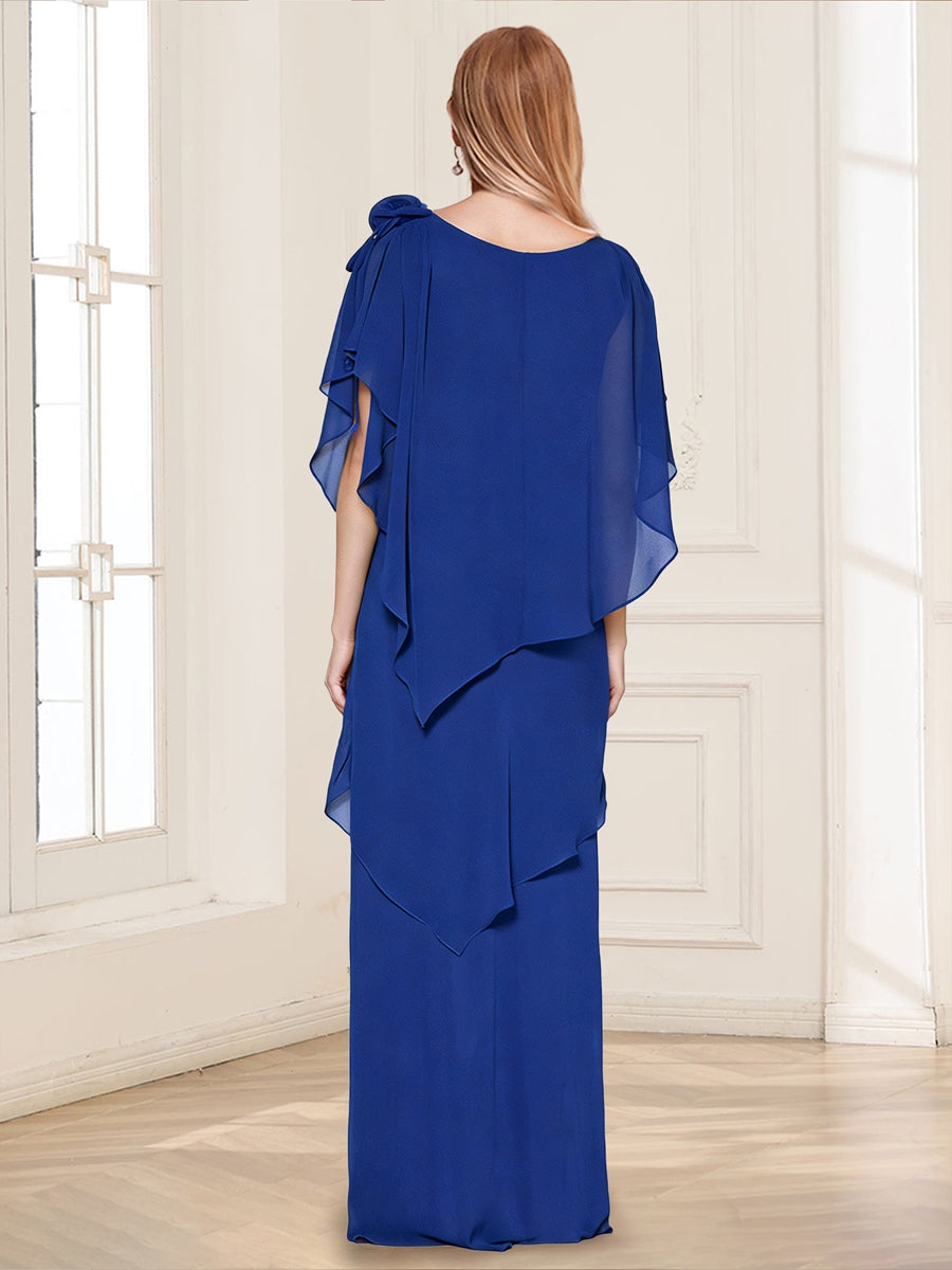 A-Line/Princess Scoop Short Sleeves Mother of the Bride Dresses with Ruffles & 3D Floral