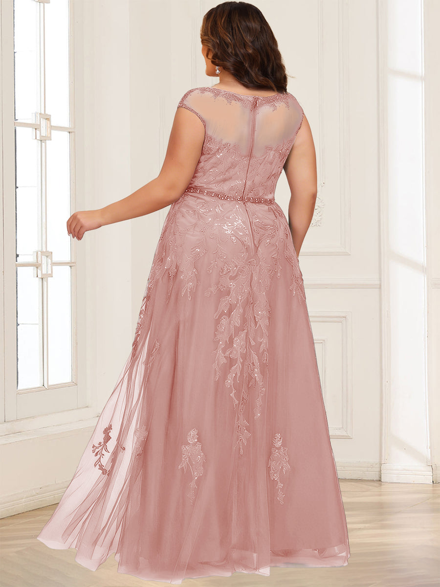 A-Line/Princess Illusion Crew Neck Sleeveless Plus Size Mother of the Bride Dresses With Beading & Sequins