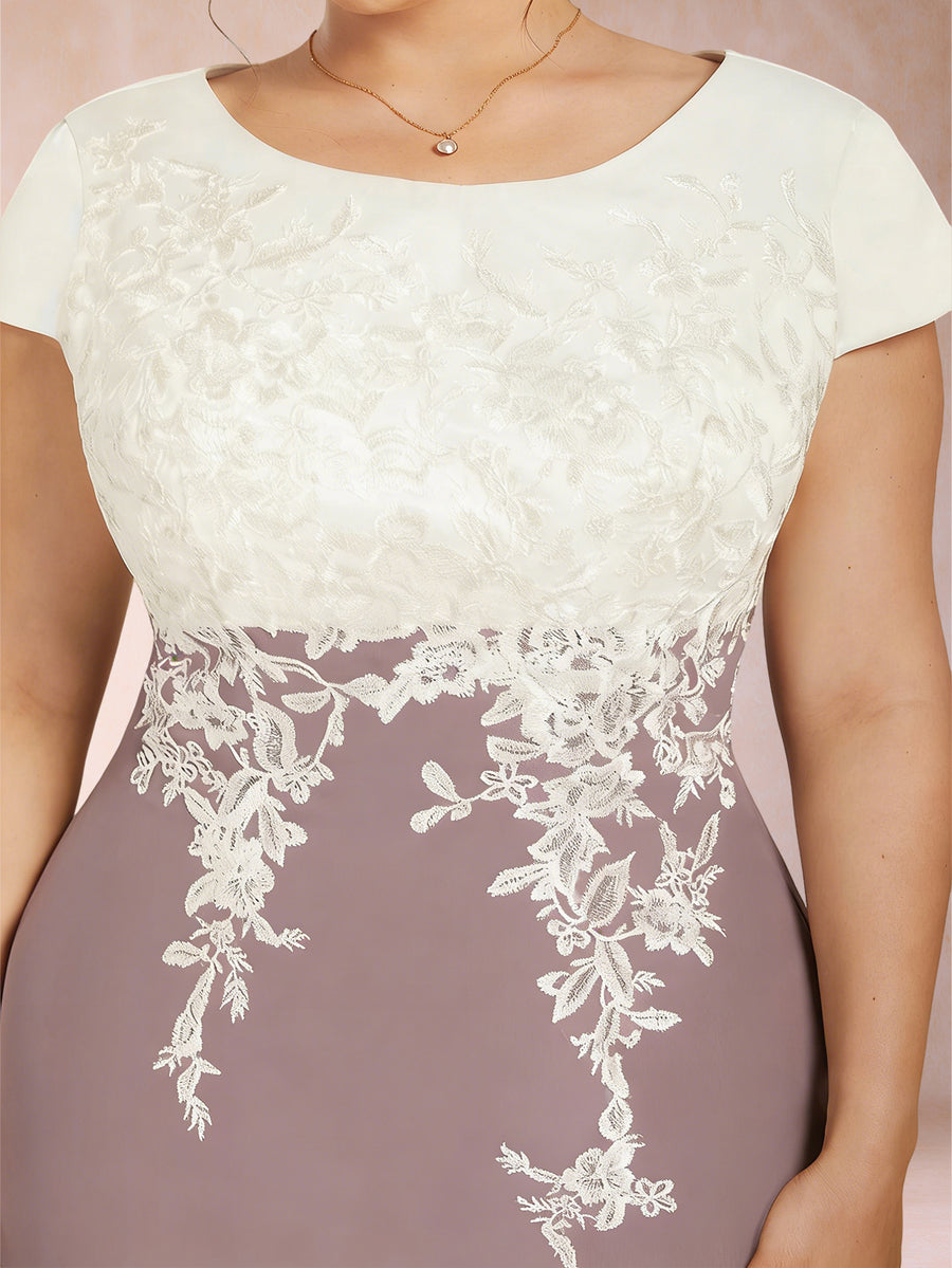 Sheath/Column Scoop Short Sleeves 2 Pieces Mother of the Bride Dresses with Appliques