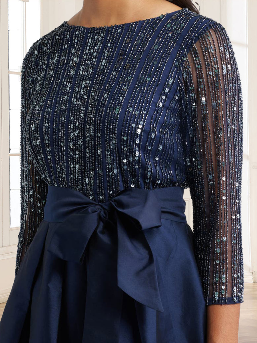 A-Line/Princess Crew Neck 3/4 Sleeves Mother of the Bride Dresses With Belt & Sequins