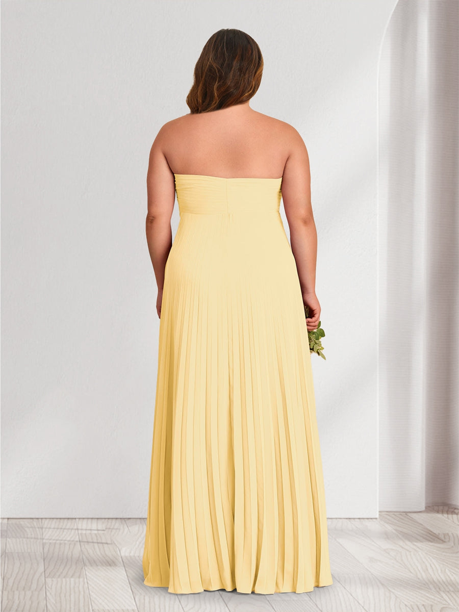A-Line/Princess Strapless Floor-Length Plus Size Bridesmaid Dresses With Pleats