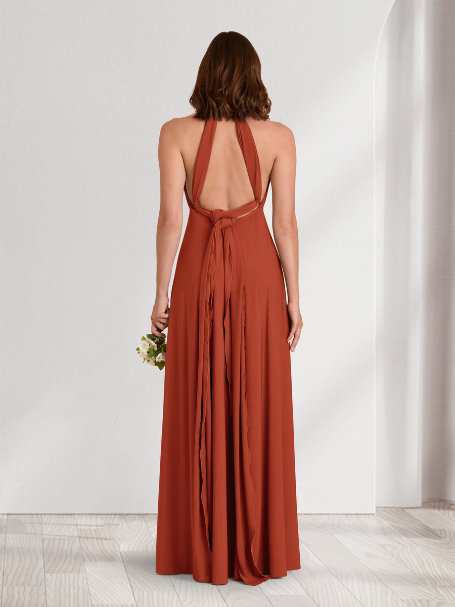 A-Line/Princess V-Neck Halter Bridesmaid Dresses with Split Side