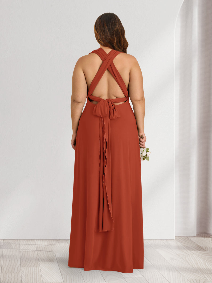A-Line/Princess V-Neck Halter Plus Size Bridesmaid Dresses with Split Side
