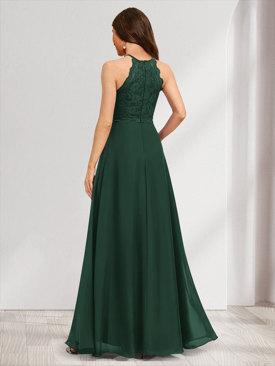 A-Line/Princess Crew Neck Keyhole Bridesmaid Dresses with Lace