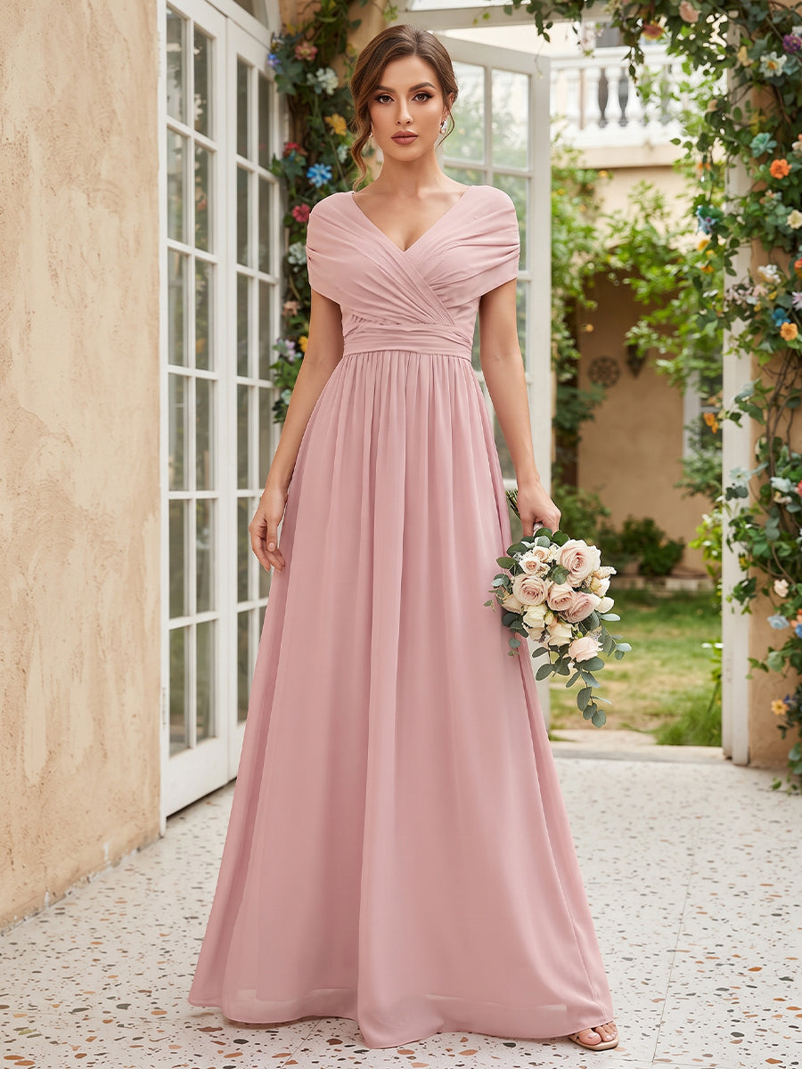 birdie lane bridesmaid dresses Lavetir A-Line/Princess V-Neck Short Sleeves Chiffon With Bowknot 2026 Size:US 26 W