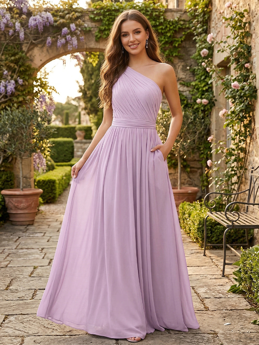 a line princess one shoulder dress Lavetir A-Line/Princess One-Shoulder Sleeveless Bridesmaid Dresses With 3D Floral 2026 90s Party Outfit 90s jacquard Size:Custom (14-18 US, 46-50 EU) Yes;Built In Bra