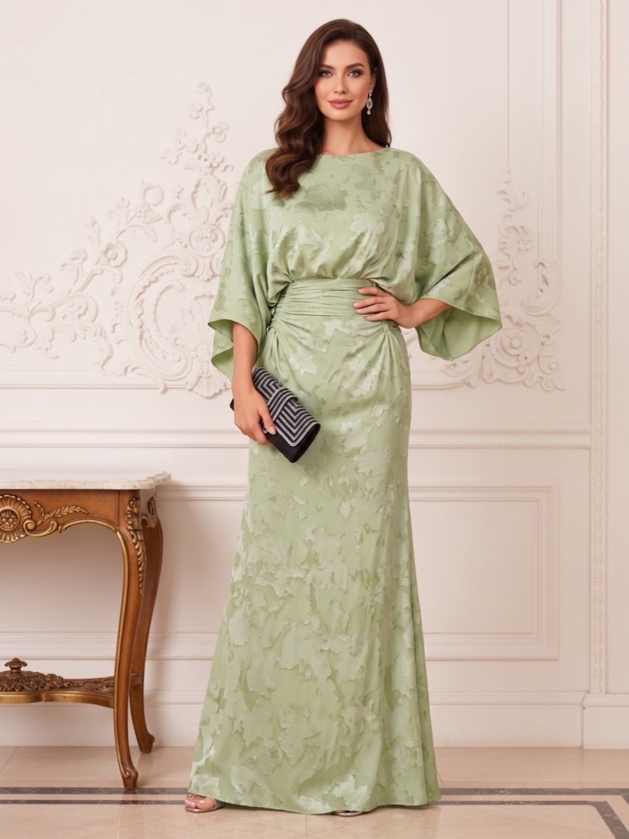 Lavetir Sheath Column Boat Neck 3/4 Sleeves Floor-Length Mother of the Bride Dresses with Ruched 2026