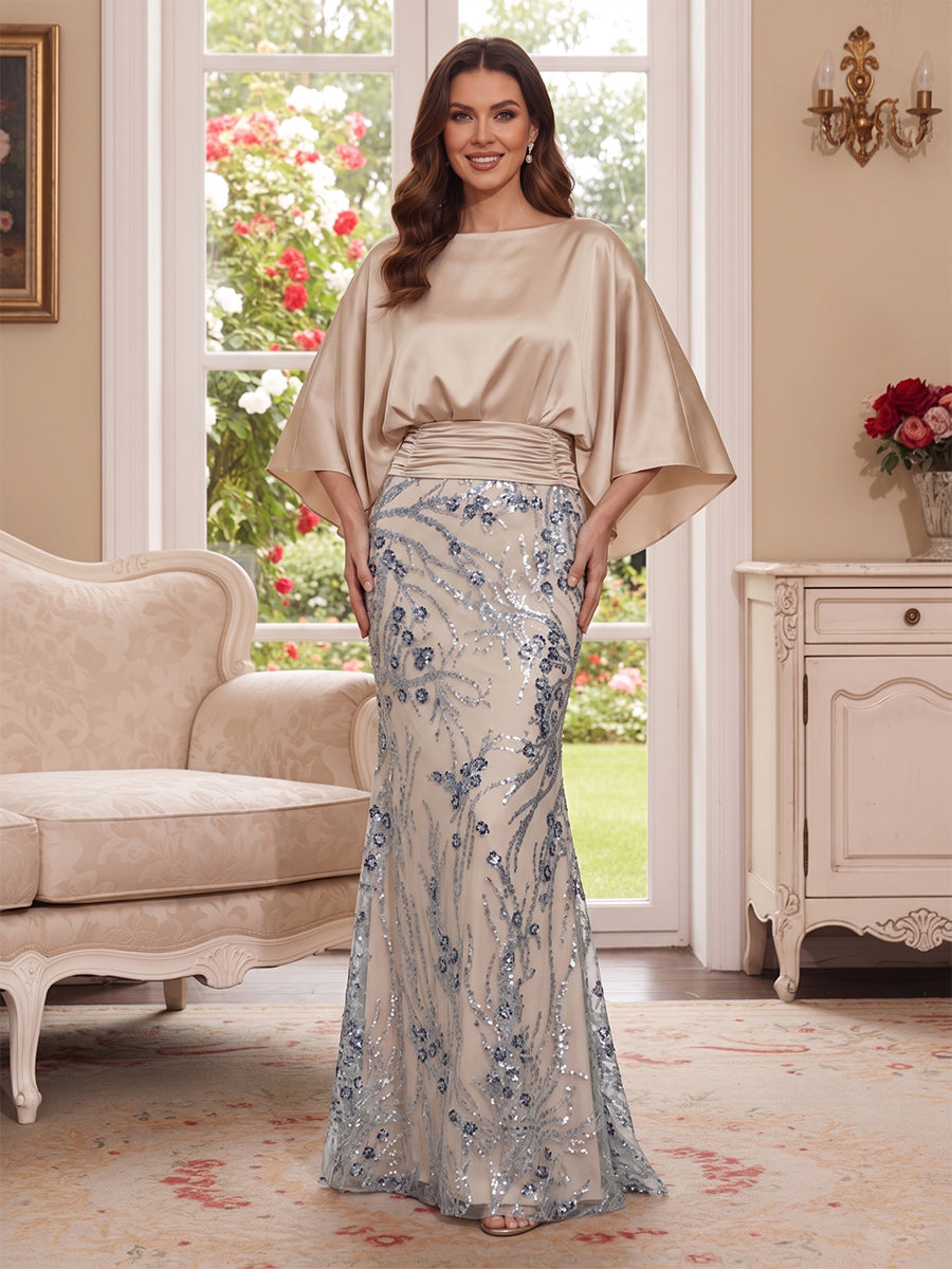 Lavetir Trumpet/Mermaid Scoop 3/4 Sleeves Floor-Length Mother of the Bride Dresses with Sequins & Pockets 2026