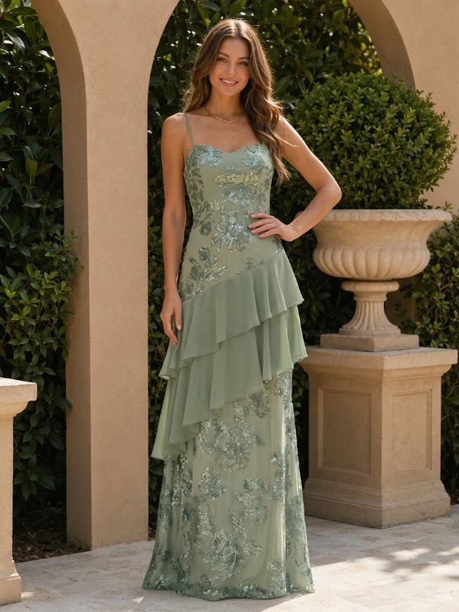 Lavetir A-Line/Princess Spaghetti Straps Sleeveless Floor-Length Bridesmaid Dresses with Ruffles & Applique 2026