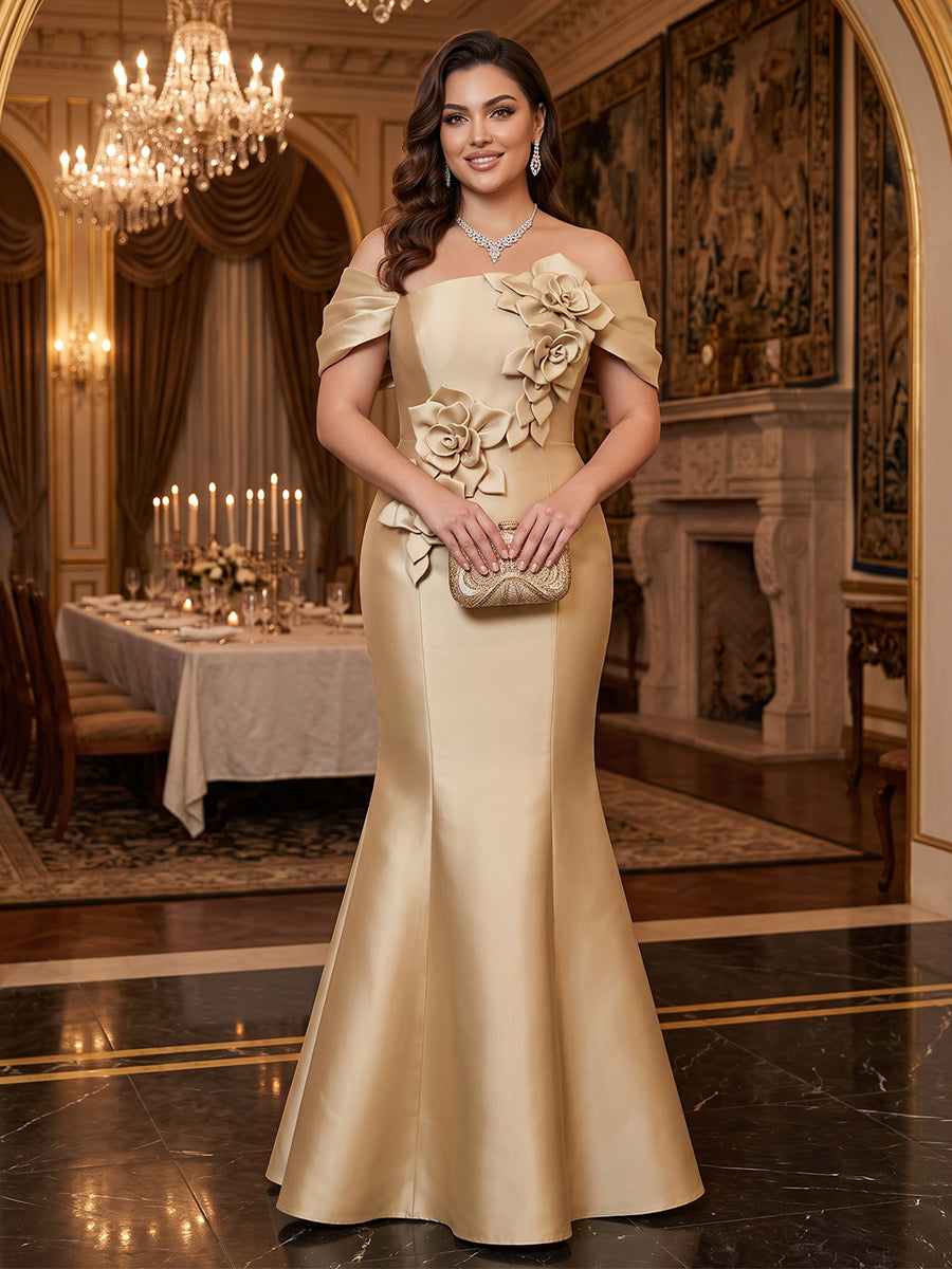 Lavetir Trumpet/Mermaid Off-the-Shoulder Sleeveless Floor-Length Plus Size Evening Dresses With 3D Floral 2026