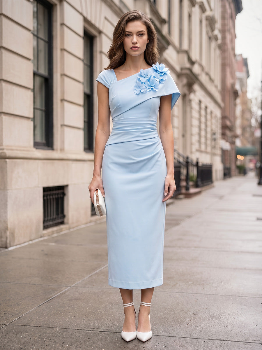 Lavetir Sheath/Column V-Neck Asymmetrical Cocktail Dresses With 3D Floral 2026