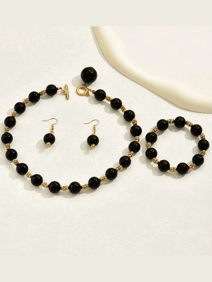 Women's High-End Necklace Earrings Bracelet Jewelry Set with Pearls