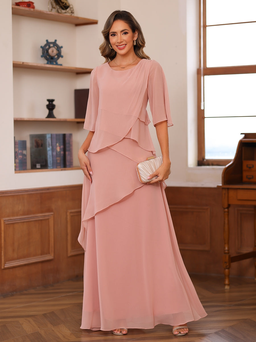 layered dresses for mother of the bride Ladivine CD0938 Long Sleeve Mother of Bride A-Line Dress Smokey Violet / 12