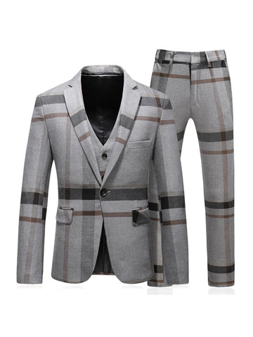Tailored Fit Notched Lapel Single Breasted One-button 3 Pieces Patterned Men's Wedding Suits