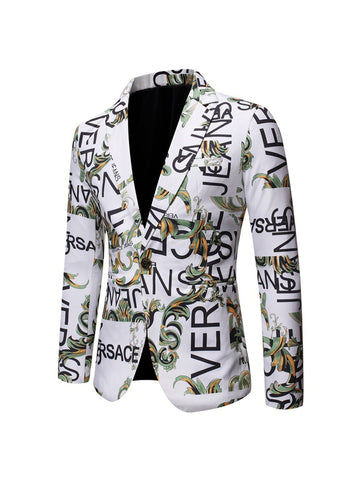 Men's Tailored Fit Notched Lapel Single Breasted One-button Printed Floral Jacket