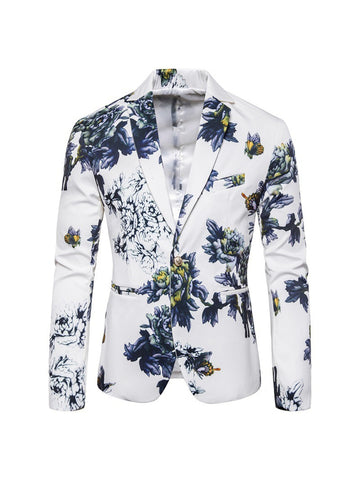 Tailored Fit Notched Single Breasted One-Button Printed Men's Party Jacket