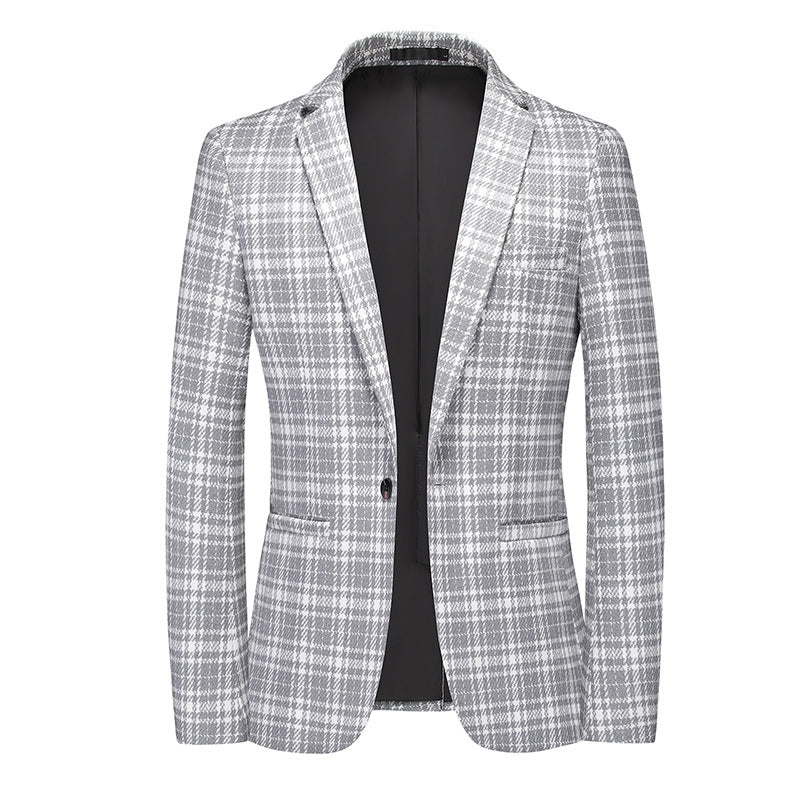 Tailored Fit Notched Lapel Single Breasted One-button Checked Men's Classical Jacket