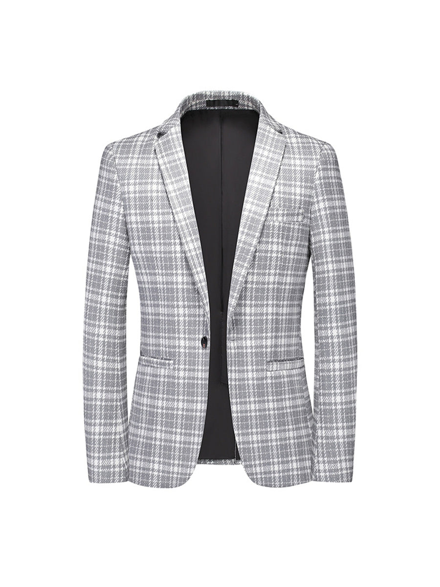 Tailored Fit Notched Lapel Single Breasted One-button Checked Men's Classical Jacket
