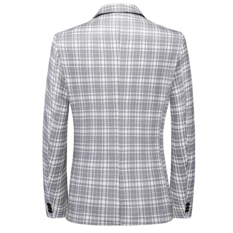 Tailored Fit Notched Lapel Single Breasted One-button Checked Men's Classical Jacket