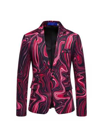 Tailored Fit Notch Single Breasted One-button Printed Wave Men's Jacket