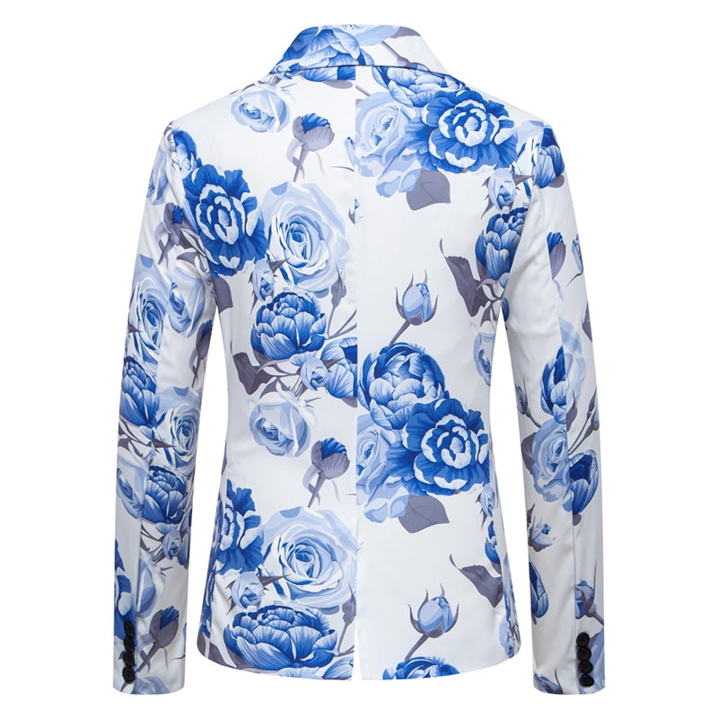 Tailored Fit Notch Single Breasted One-Button Printed Rose Men's Party Jacket