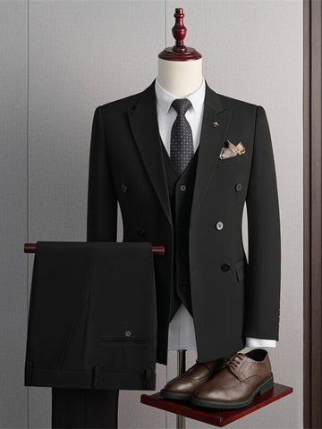 Tailored Fit Peaked Lapel Double Breasted Four-buttons 3 Pieces Men's Formal Suits