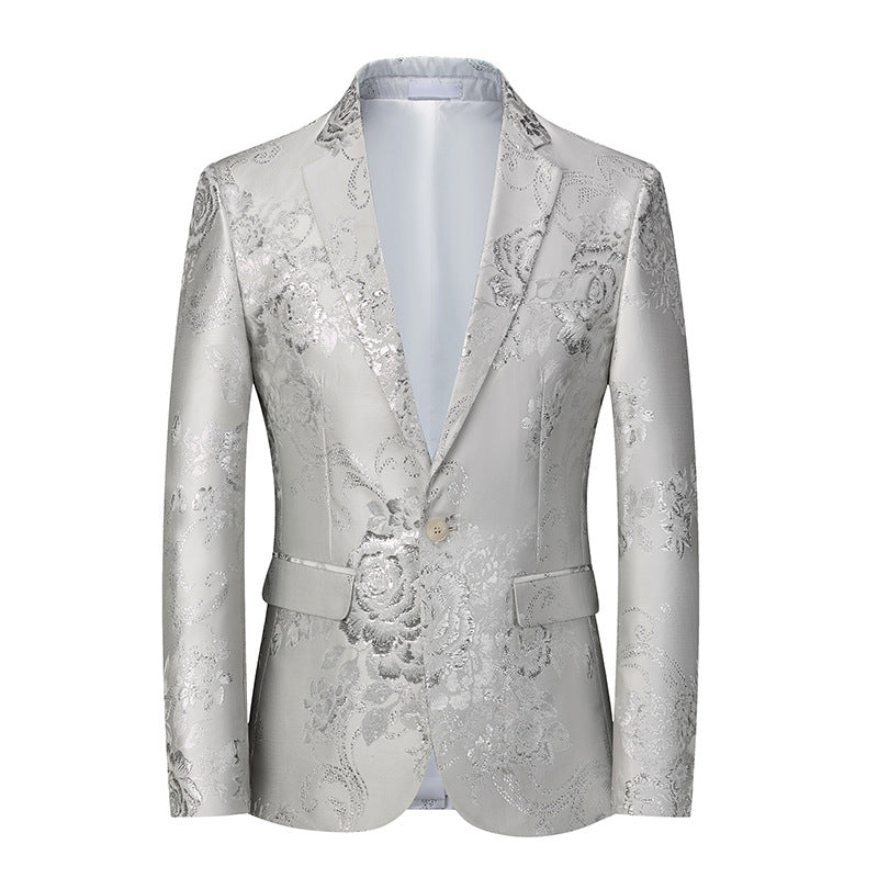 Tailored Fit Notched Lapel Single Breasted One-button Printed Men's Elegant Jacket